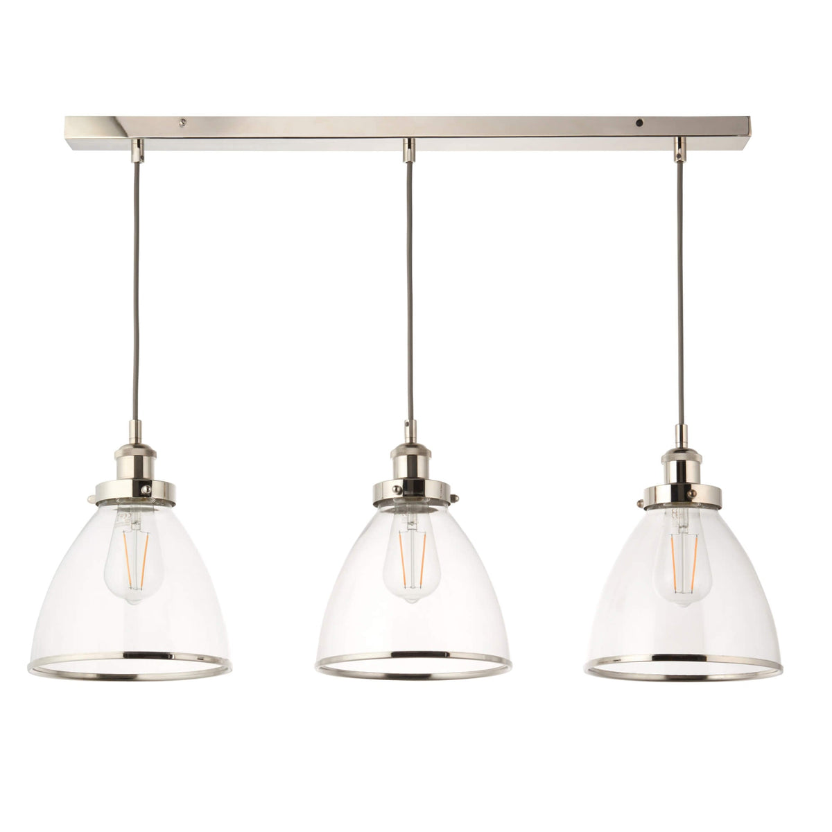 Pagazzi Brunswick 3 Light Nickel & Glass Ceiling Pendant Bar