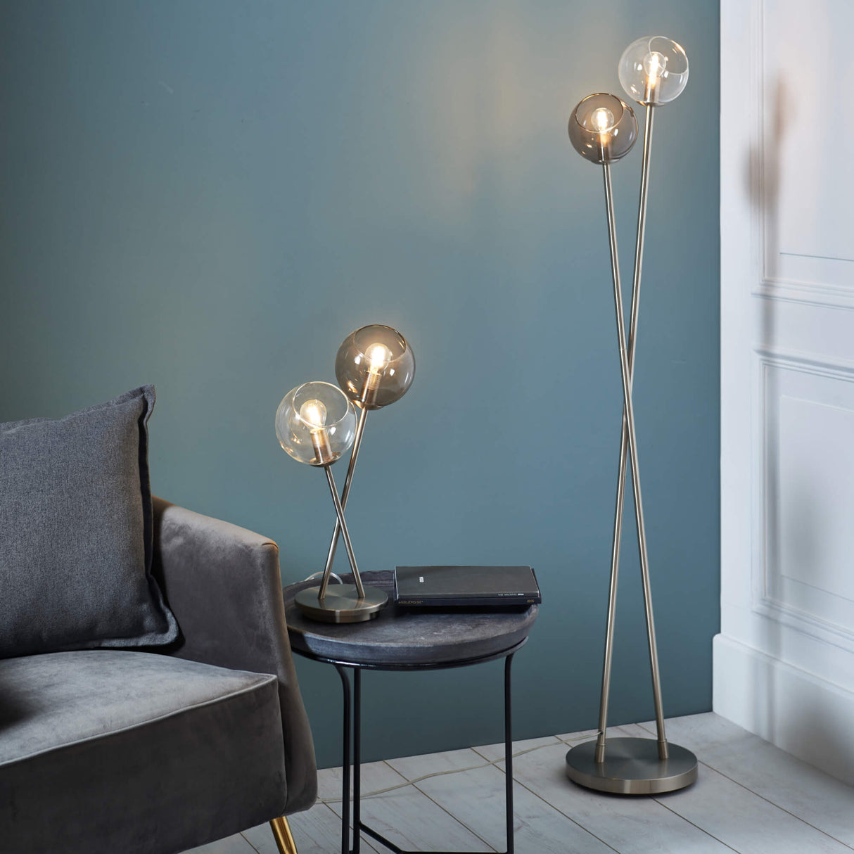 Pagazzi Branco 2-Light Chrome Smoked Glass Table Lamp