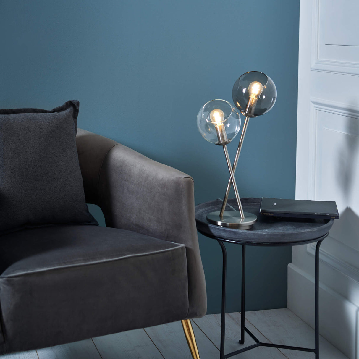Pagazzi Branco 2-Light Chrome Smoked Glass Table Lamp