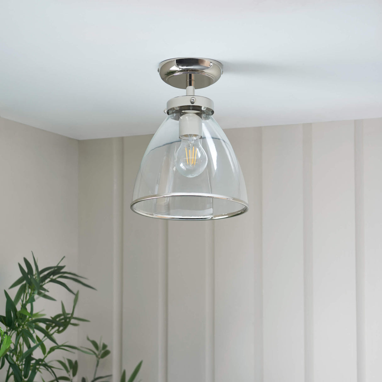 Pagazzi Brunswick Satin Nickel & Clear Glass Semi-Flush Ceiling Light