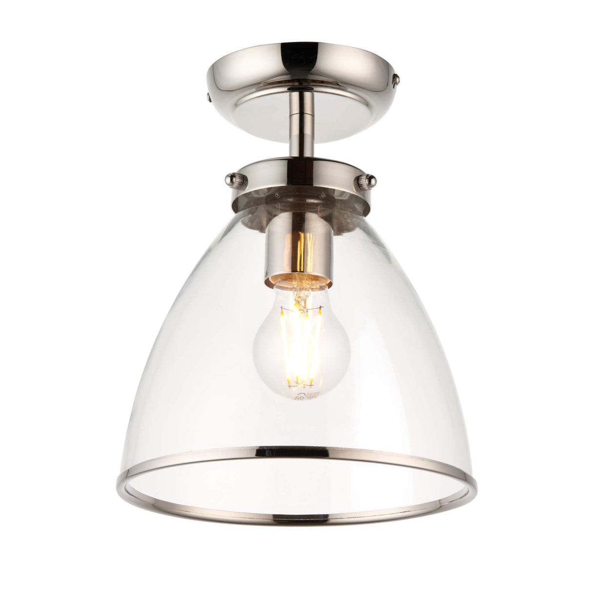 Pagazzi Brunswick Satin Nickel & Clear Glass Semi-Flush Ceiling Light