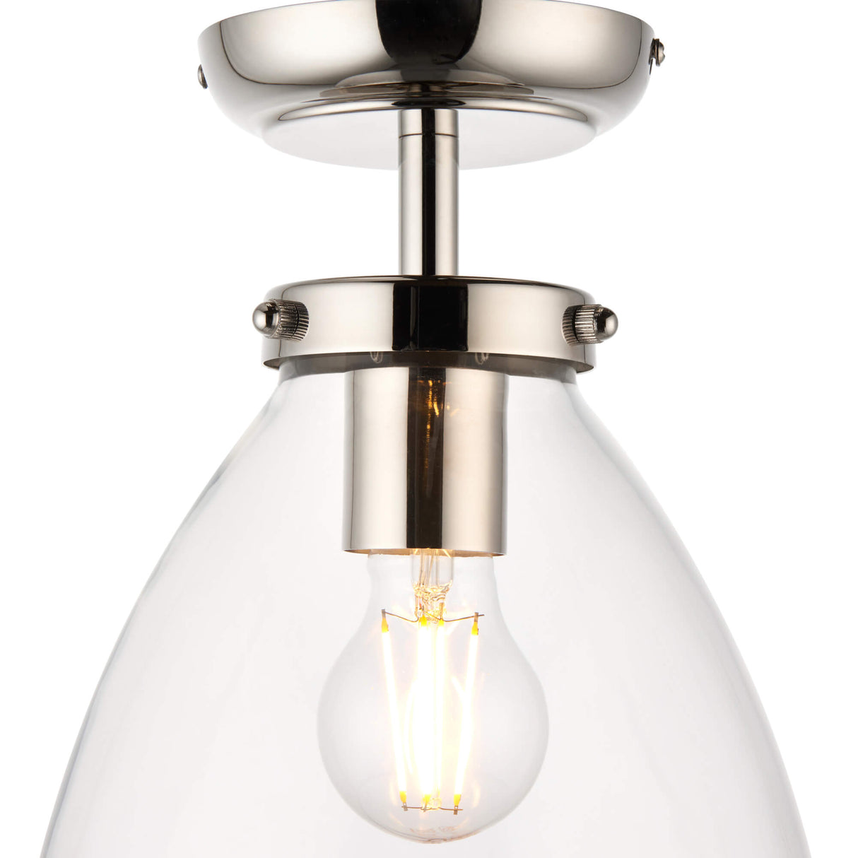 Pagazzi Brunswick Satin Nickel & Clear Glass Semi-Flush Ceiling Light