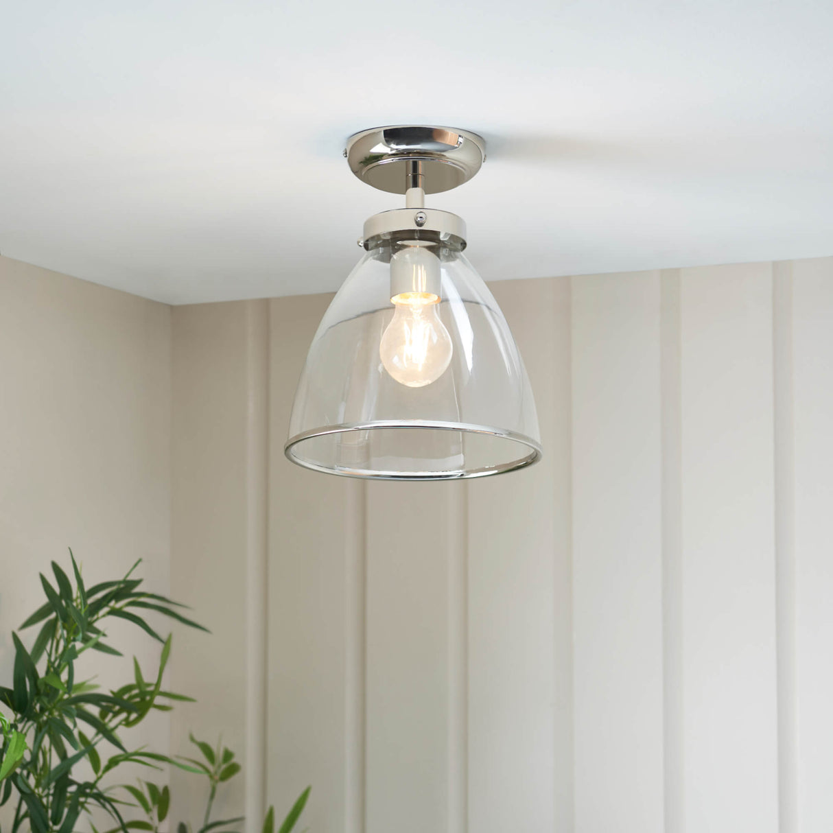 Pagazzi Brunswick Satin Nickel & Clear Glass Semi-Flush Ceiling Light