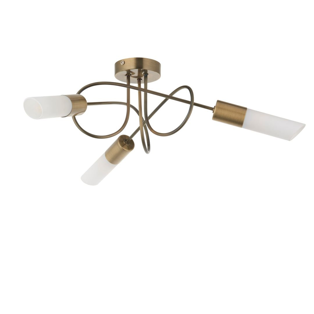 Pagazzi Patras Antique Brass 3 Light Semi Flush Ceiling Light