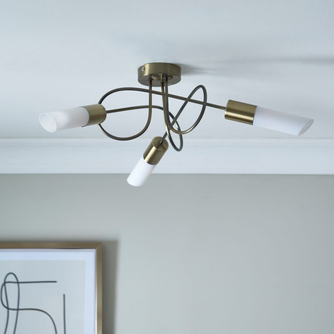 Pagazzi Patras Antique Brass 3 Light Semi Flush Ceiling Light