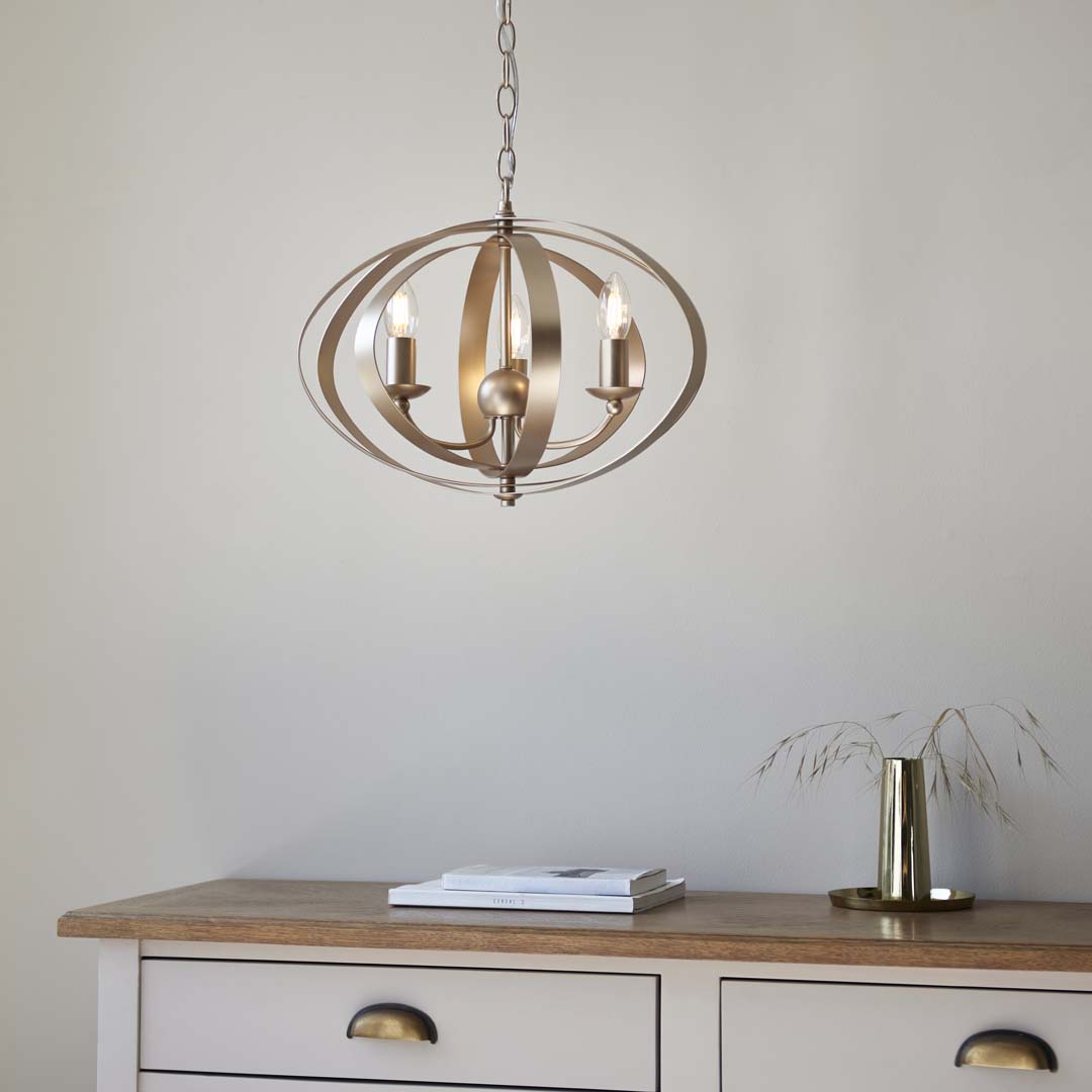Pagazzi Midnight 3 Light Satin Gold Pendant Ceiling Light
