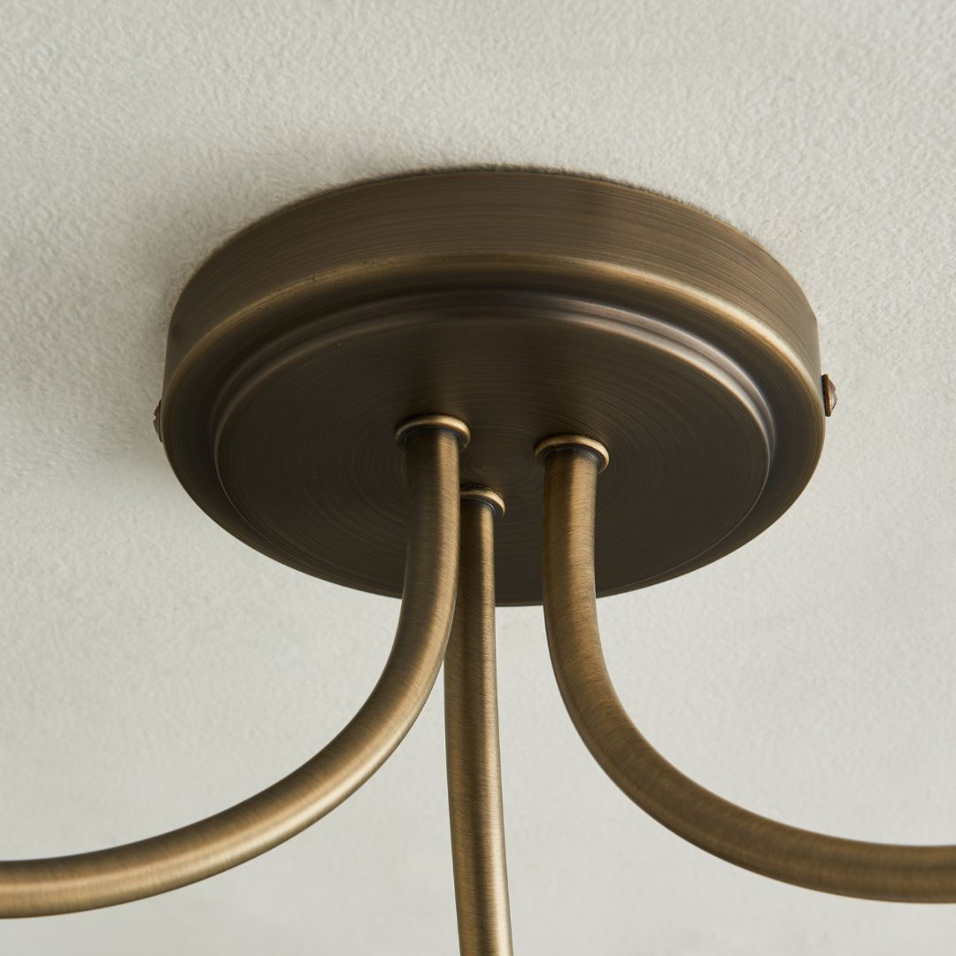 Pagazzi Hamilton 3 Light Antique Brass Semi Flush Ceiling Light