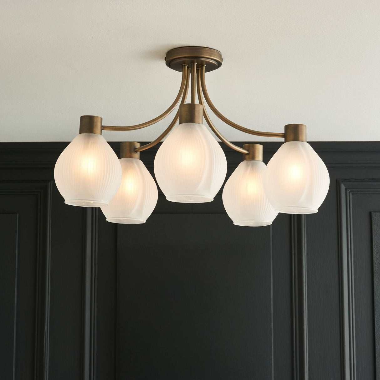 Pagazzi Hamilton 5 Light Antique Brass Semi Flush Ceiling Light