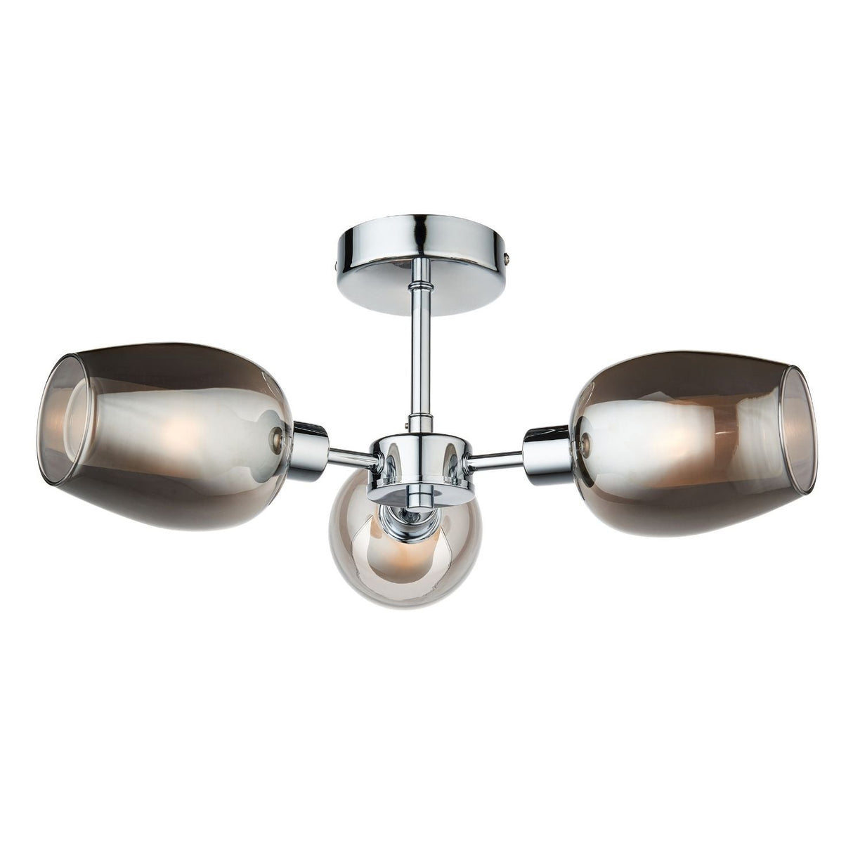 Pagazzi Hayden 3 Light Silver & Smoked Glass Semi Flush Ceiling Light