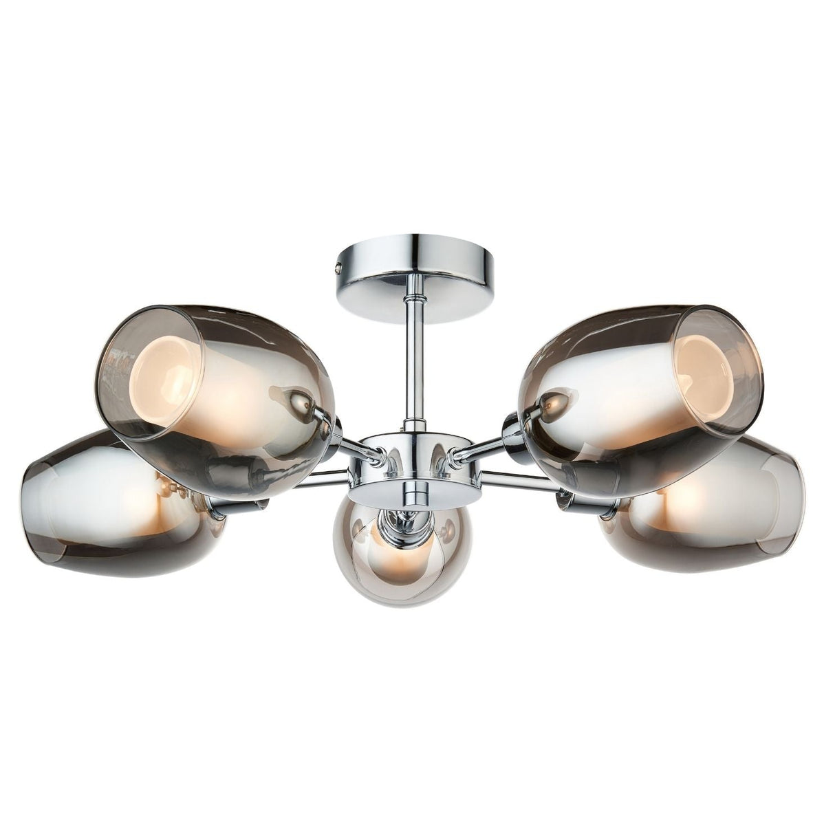Pagazzi Hayden 5 Light Silver & Smoked Glass Semi Flush Ceiling Light