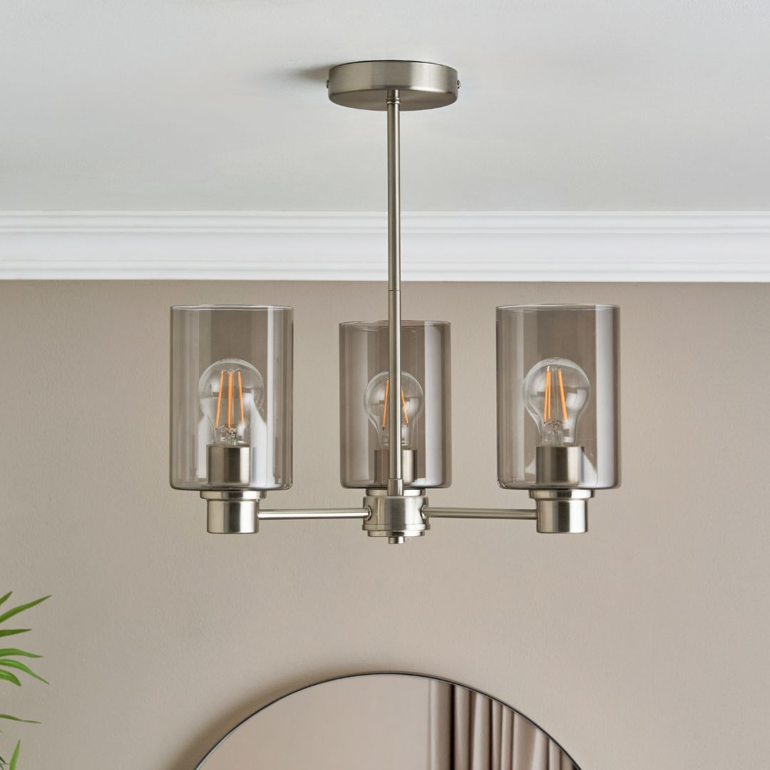 Pagazzi Kingsholm 3 Light Satin Nickel Semi Flush Ceiling Light