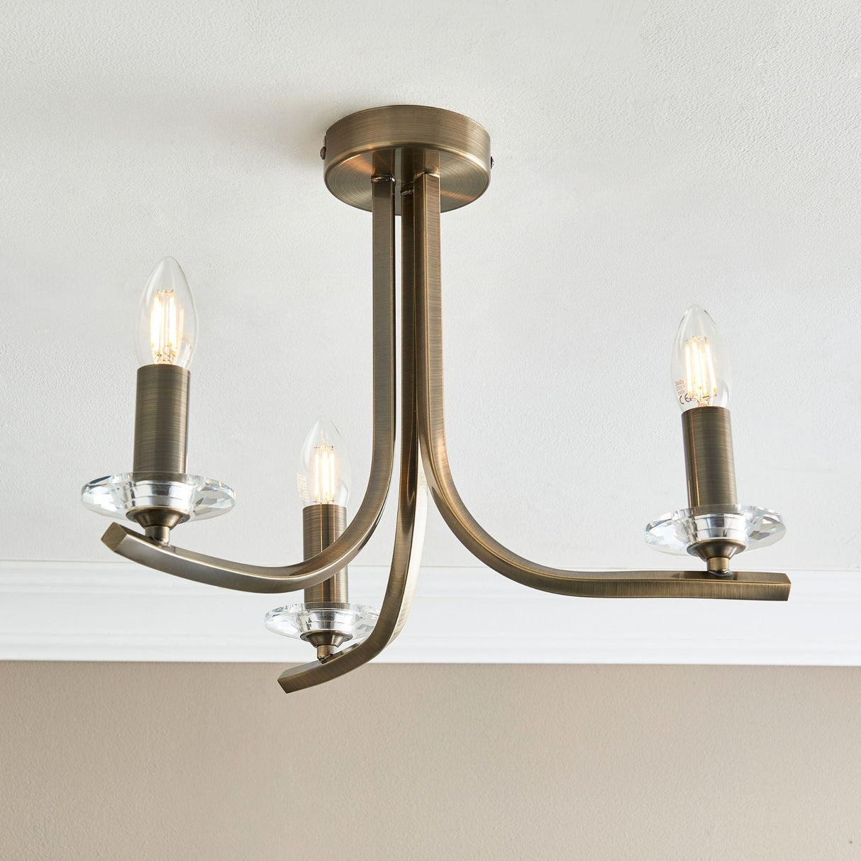 Pagazzi Morden 3 Light Antique Brass Semi Flush Ceiling Light