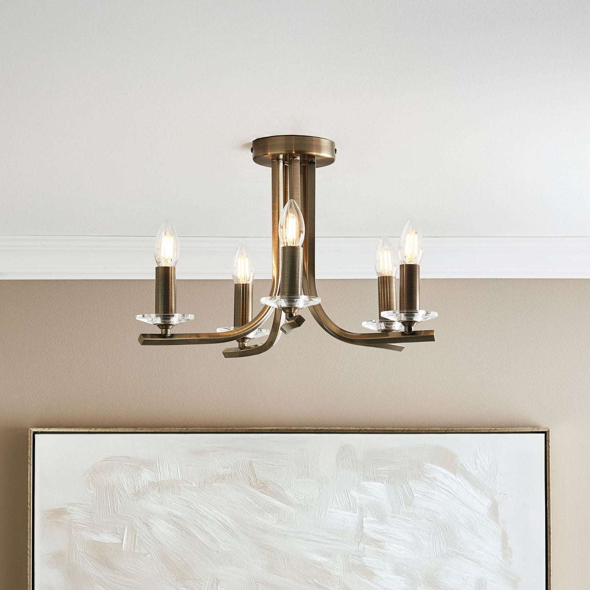 Pagazzi Morden 5 Light Antique Brass Semi Flush Ceiling Light
