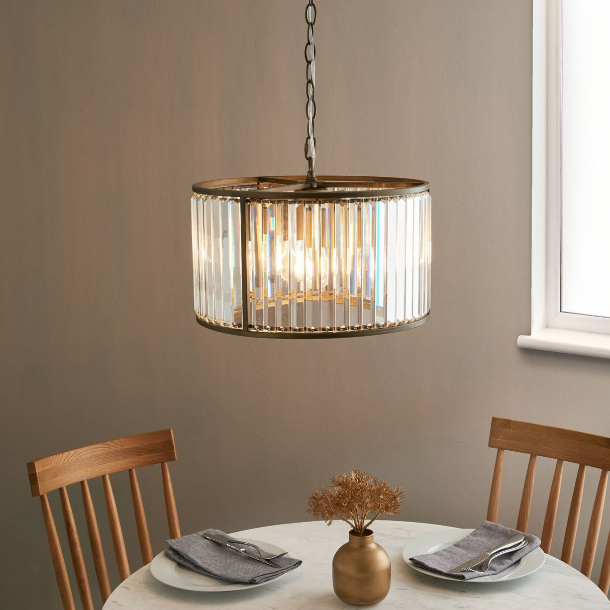Pagazzi Resto Crystal Antique Brass Pendant Ceiling Light