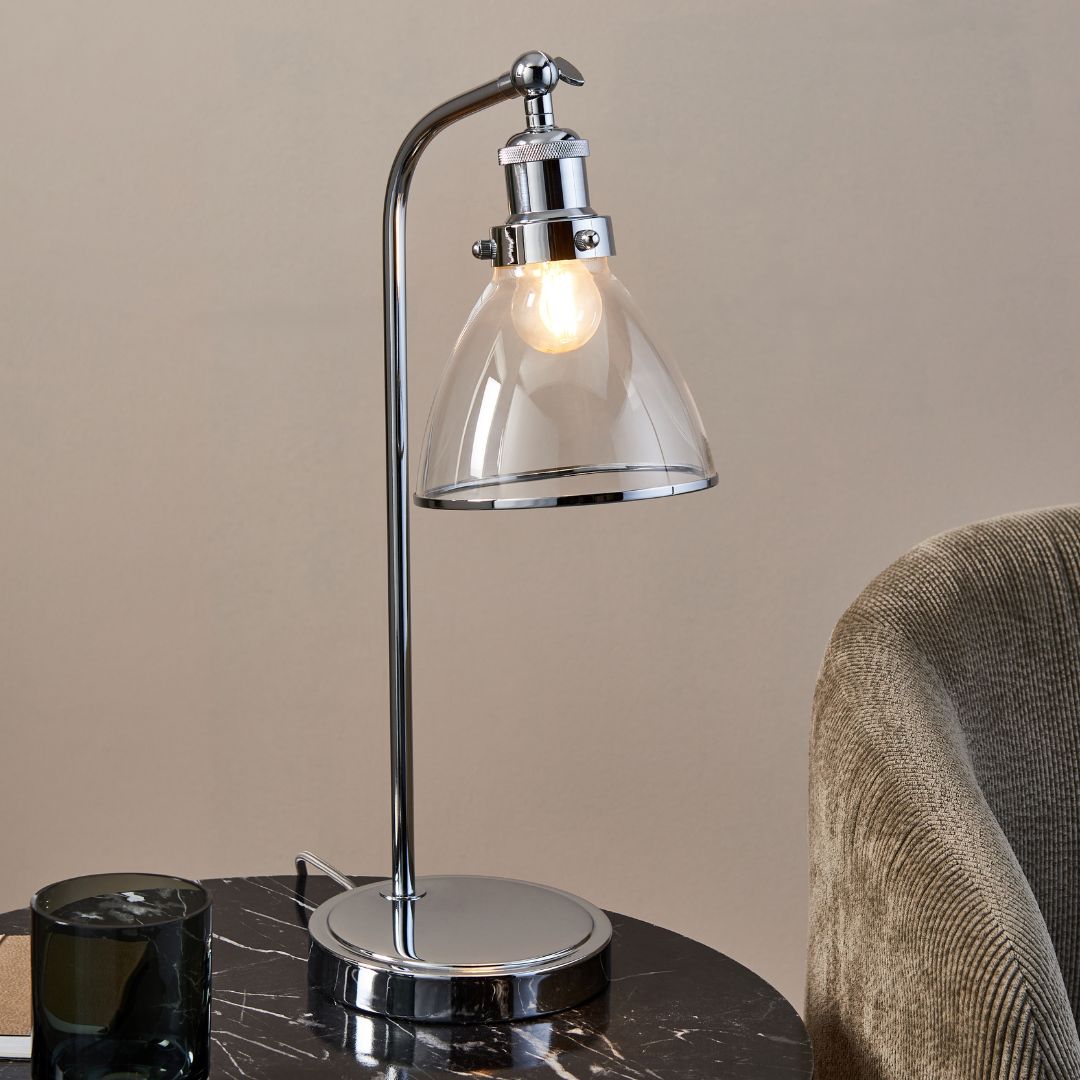 Pagazzi Brunswick Polished Nickel Glass Desk Table Lamp