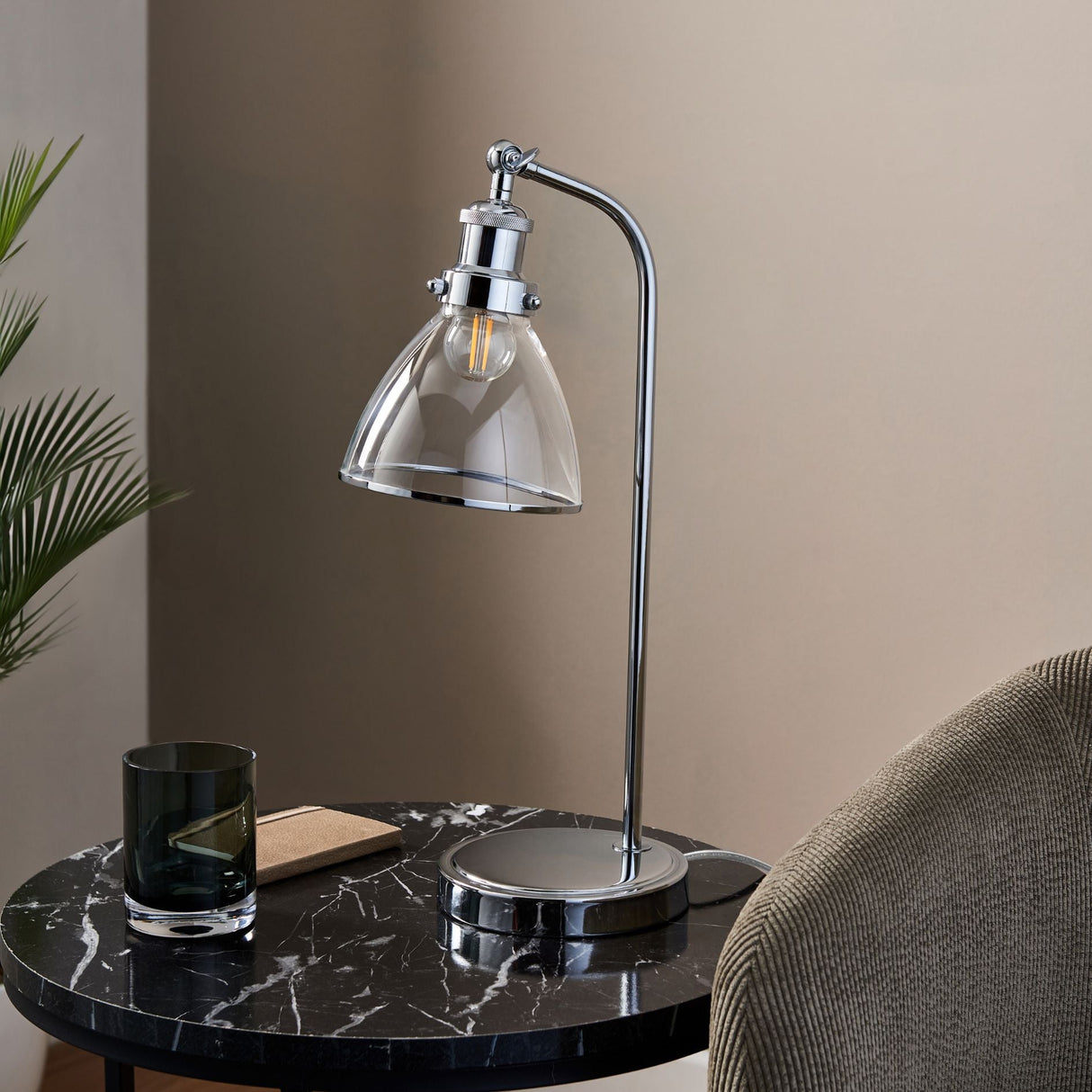 Pagazzi Brunswick Polished Nickel Glass Desk Table Lamp