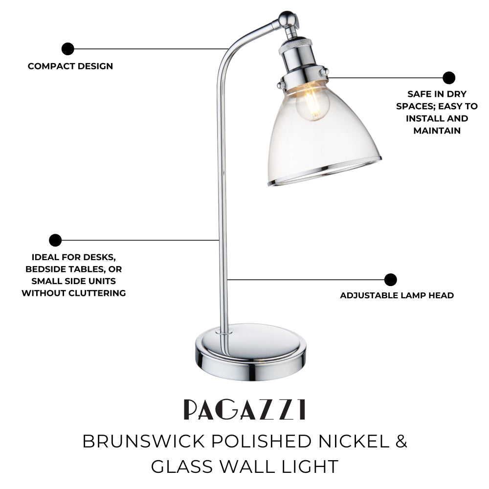Pagazzi Brunswick Polished Nickel Glass Desk Table Lamp