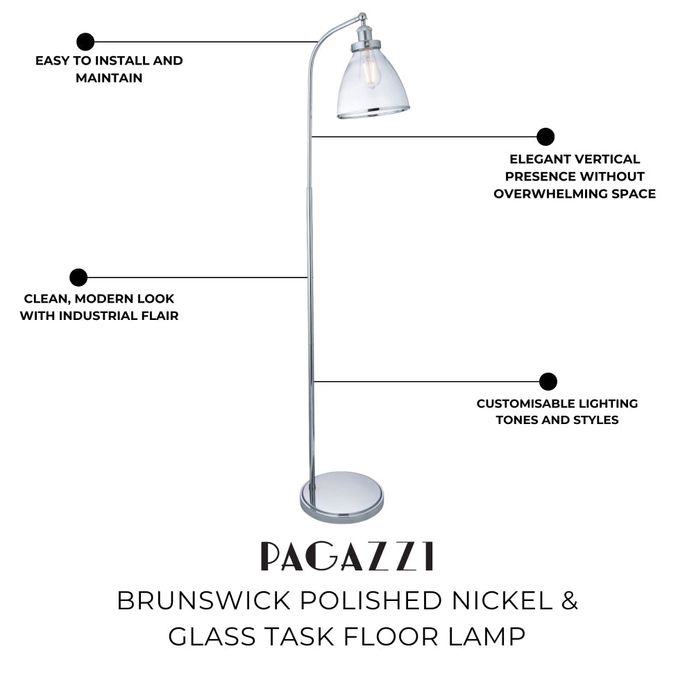 Pagazzi Brunswick Polished Nickel Glass Task Floor Lamp