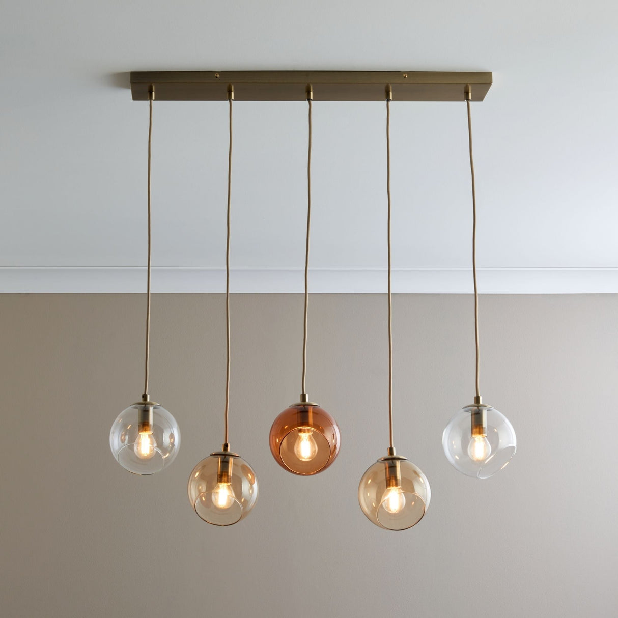Pagazzi Branco 5 Light Antique Brass Ceiling Pendant Bar
