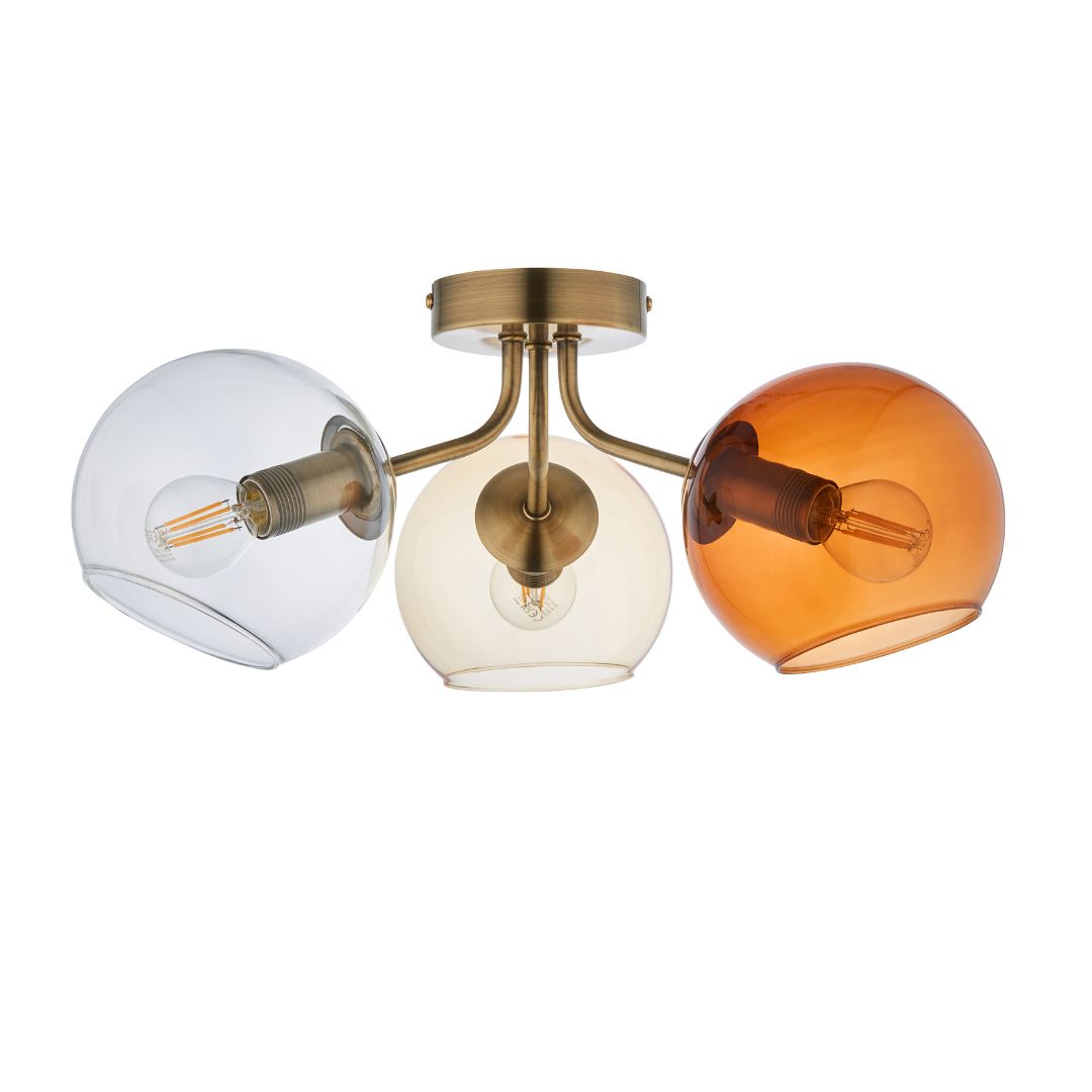 Pagazzi Branco 3 Light Antique Brass Semi Flush Ceiling Light