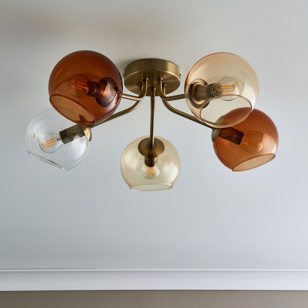 Pagazzi Branco 5 Light Antique Brass Semi Flush Ceiling Light