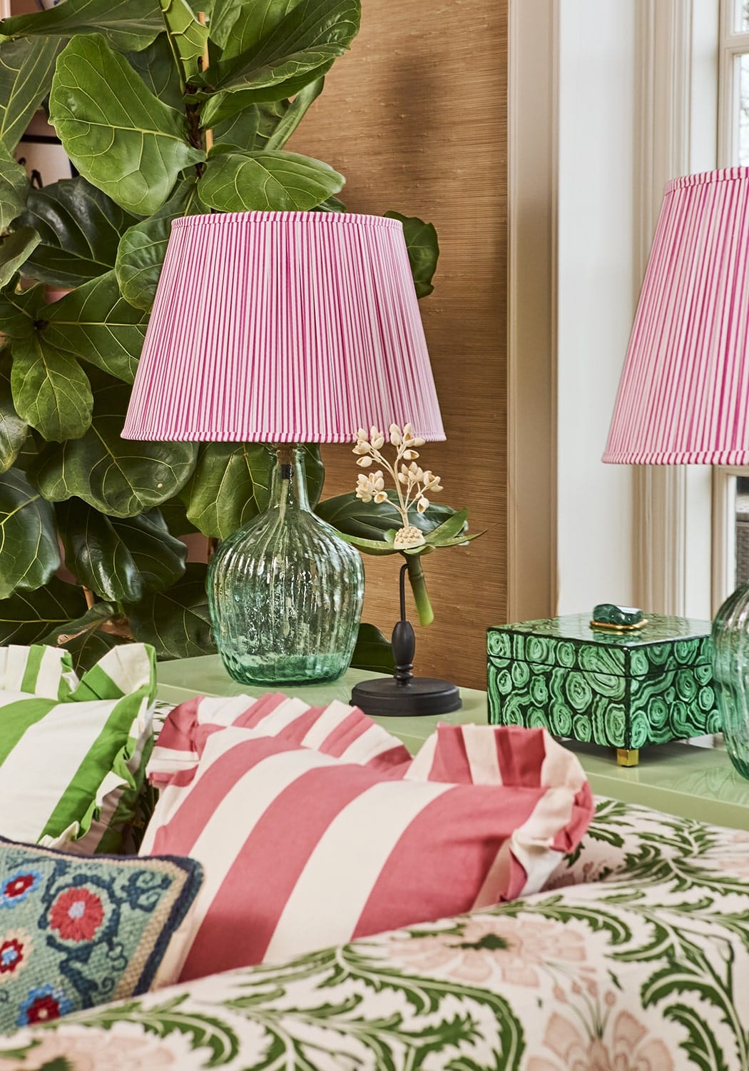 Casa by Josephine Jenno Pink Candy Cabana Stripe Ruffled Cushion Cover