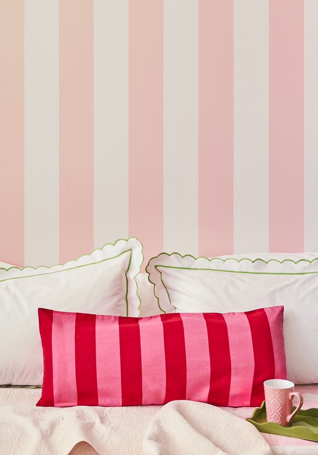 Casa by Josephine Jenno Poppy Raspberry Cabana Stripe Long Lumbar Cushion Cover