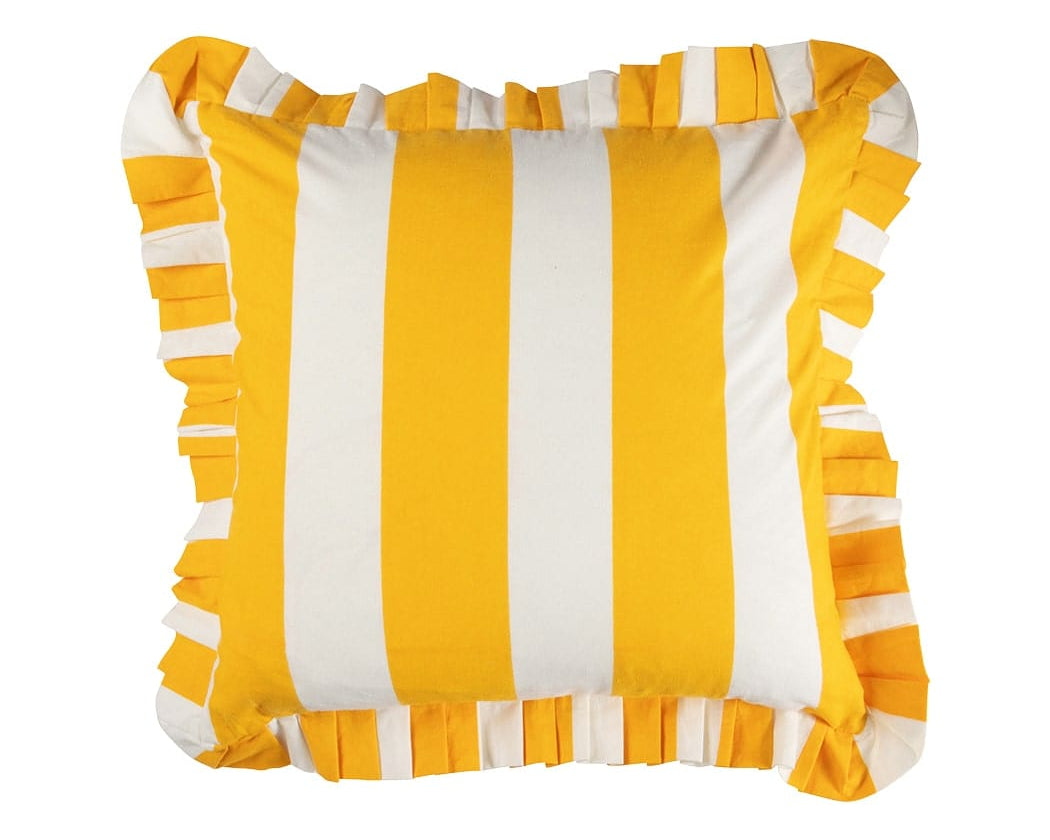 Yellow Cabana Stripe Ruffled Cushion Cover | Casa by Josephine Jenno