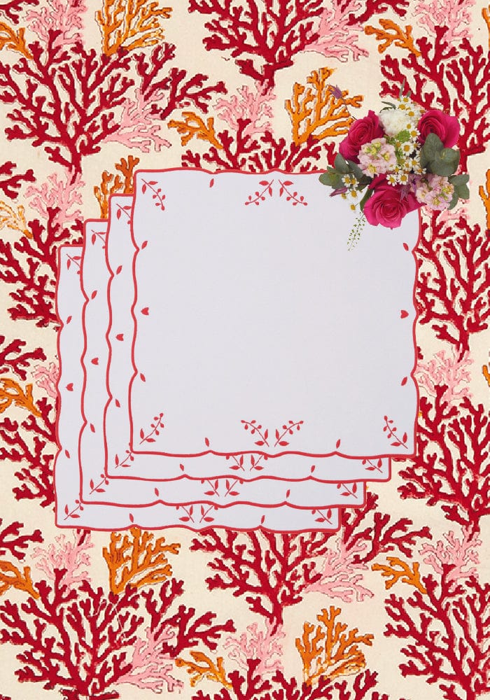 Casa by Josephine Jenno Red Garden Motif Placemats - Set of 4