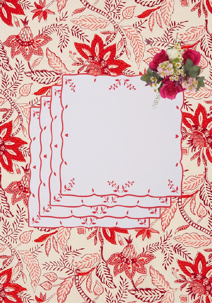 Casa by Josephine Jenno Red Garden Motif Placemats - Set of 4