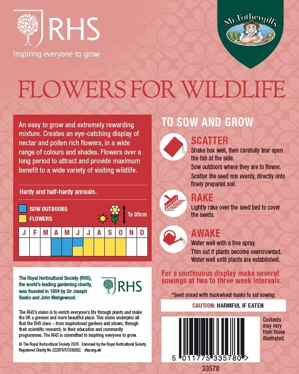 AllotMate Essentials RHS Flowers for Wildlife Bright Mix Seeds 20g Box