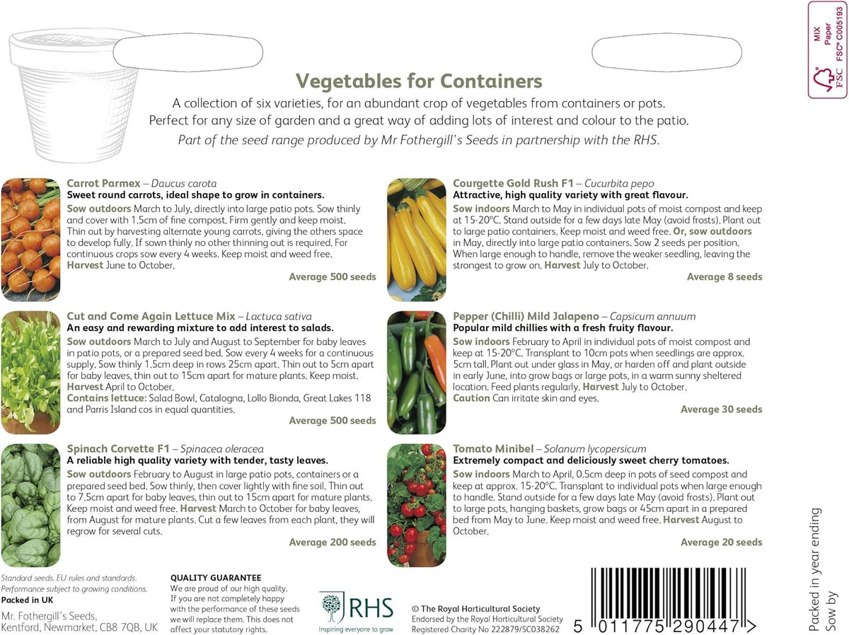 AllotMate Essentials RHS Vegetables for Containers Collection – 6 Varieties