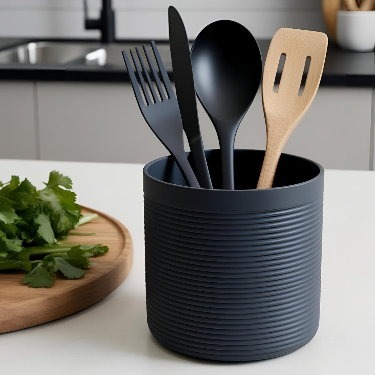 Filamora Studios Ribbed Kitchen Utensil Holder Pot