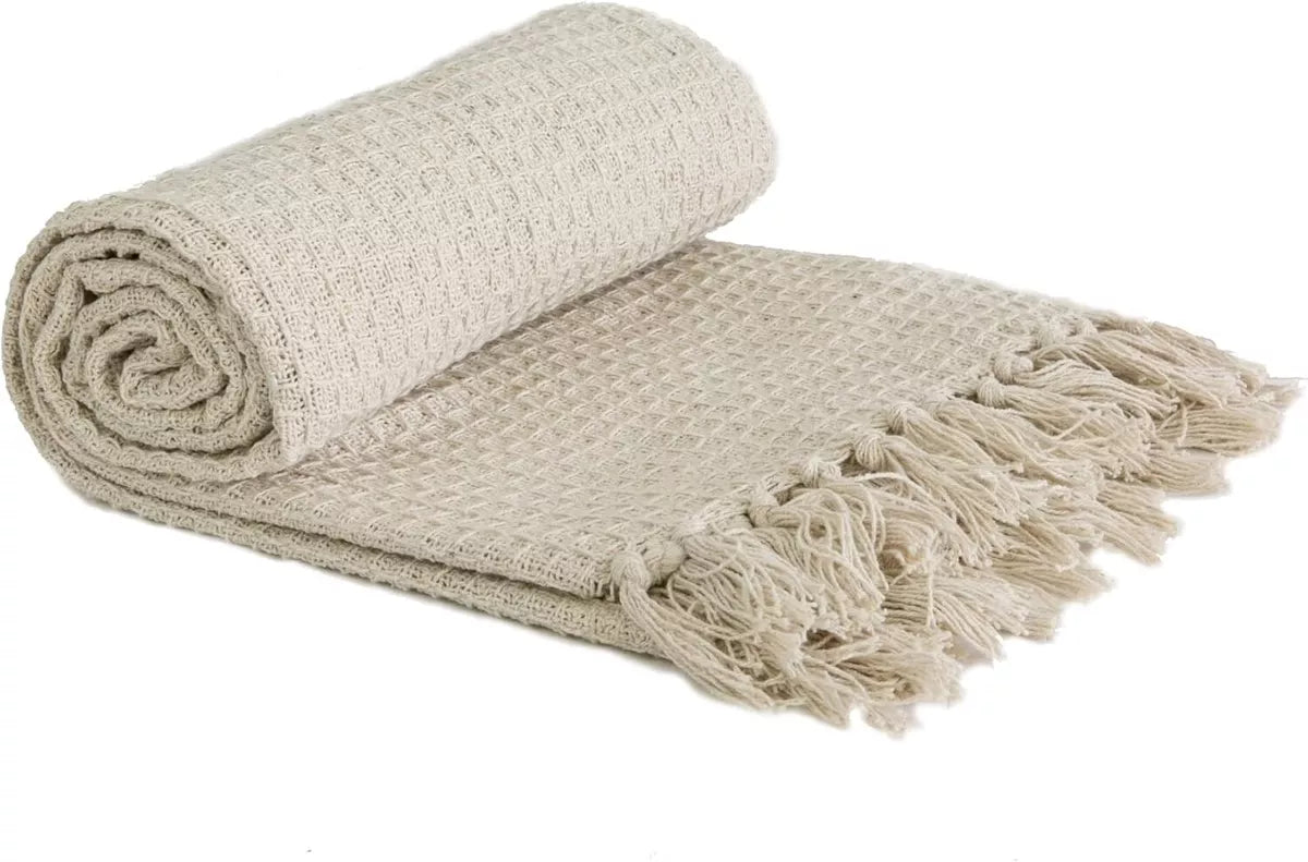 Blush & Bale Honeycomb Ivory Cotton Throw - 100% Cotton