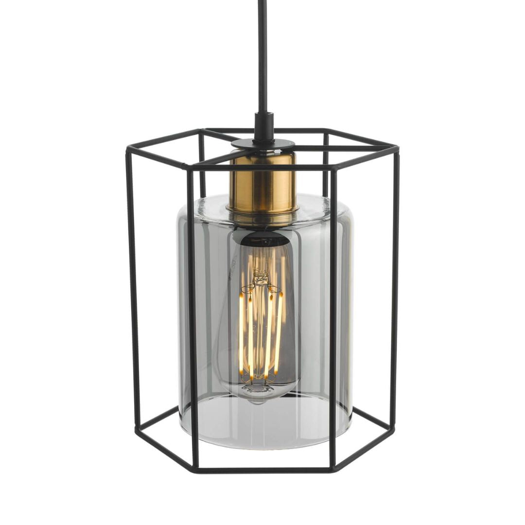 Pagazzi Sabrina 1 Light Black & Smoked Glass Pendant Ceiling Light
