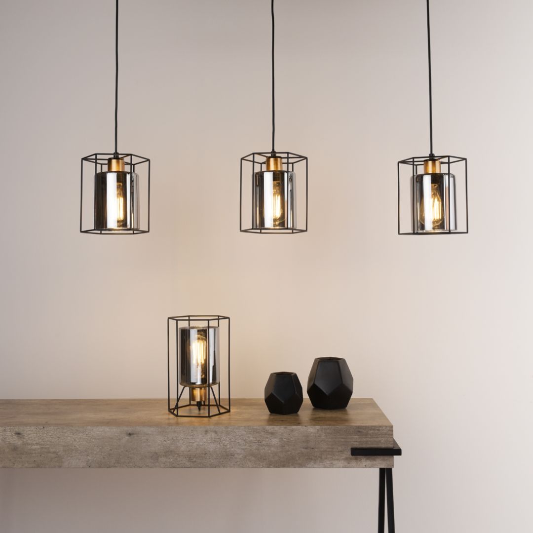 Pagazzi Sabrina 3 Light Black & Smoked Glass Ceiling Pendant Bar