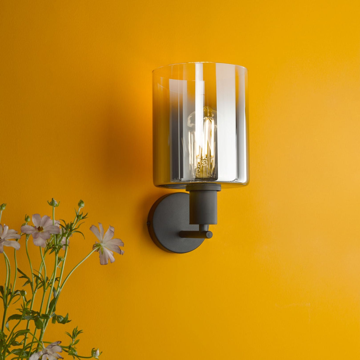 Pagazzi Marcel Matte Black Smoked Glass Wall Light