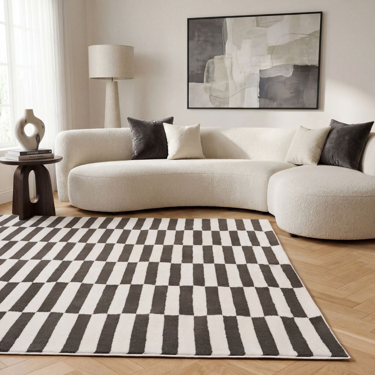 The Rugs Loft Striped Dark Grey Rug
