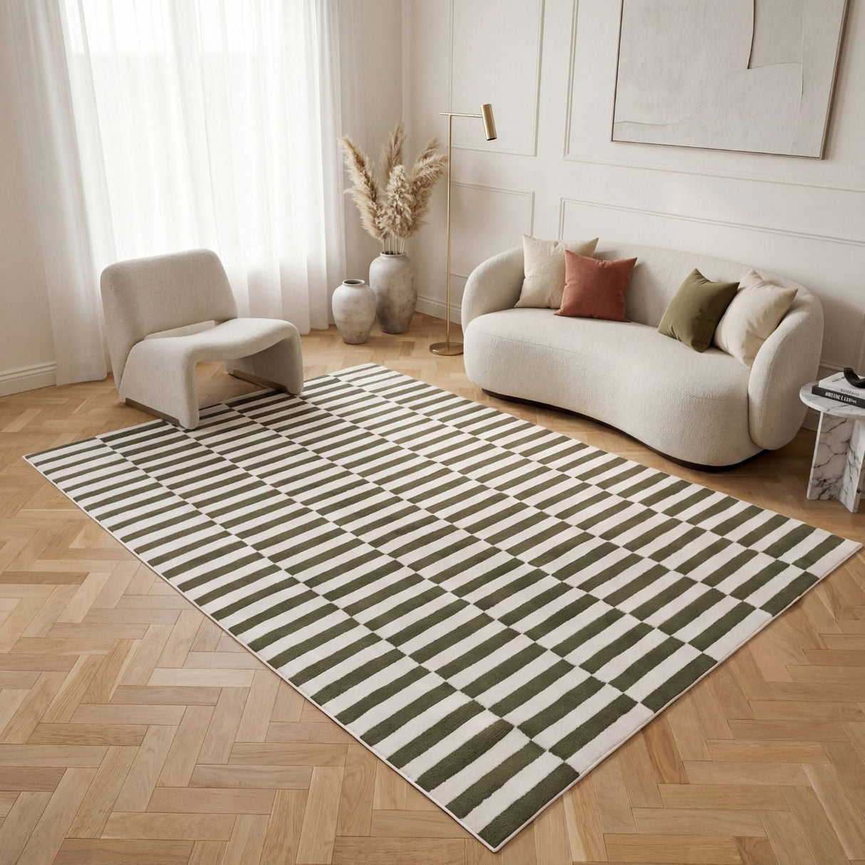 The Rugs Loft Striped Green Rug
