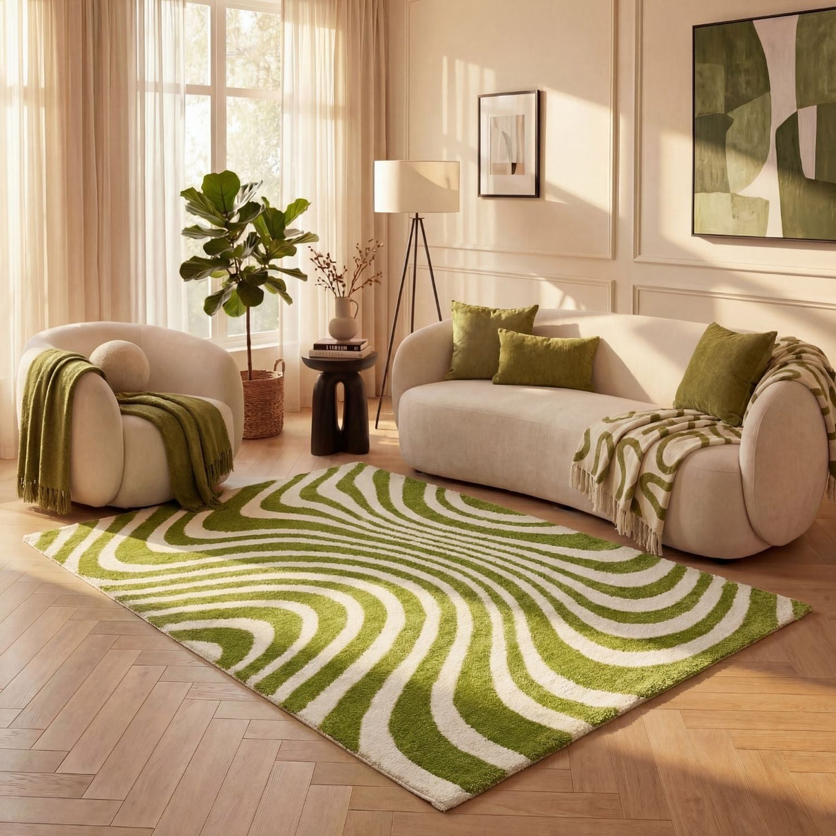 The Rugs Joli Striped Green White Rug