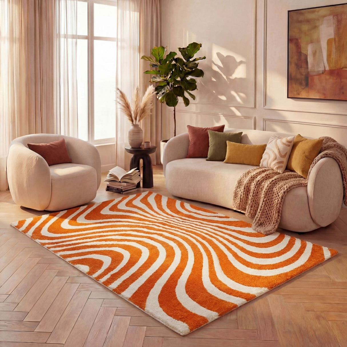 The Rugs Joli Striped Orange White Rug