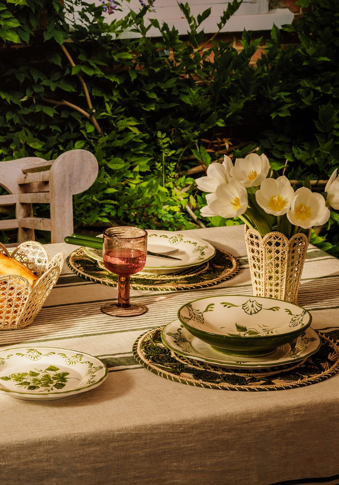 Casa by Josephine Jenno Jemima Linen Tablecloth - Green Stripe