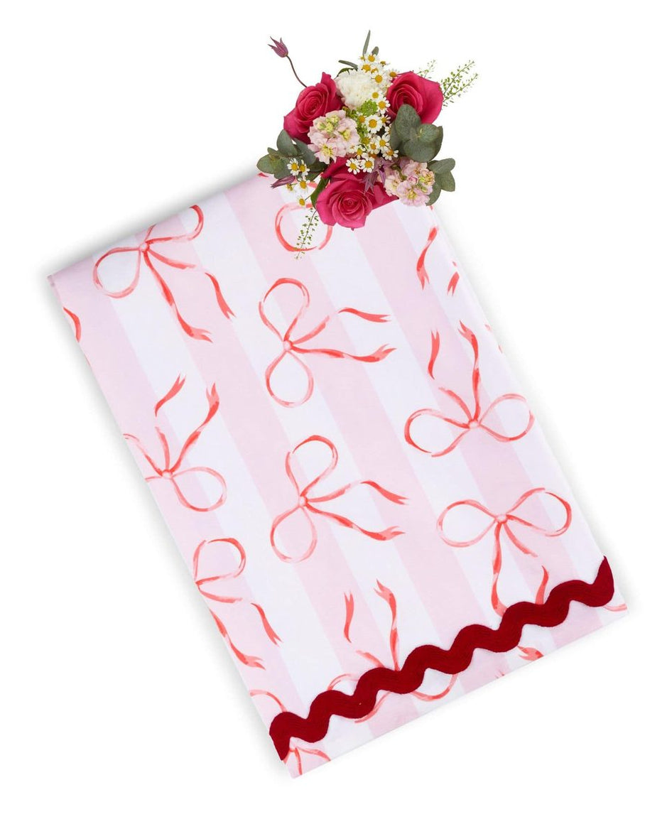 Kensington Bow Pink Cotton Tablecloth with Ric Rac | Casa by Josephine Jenno