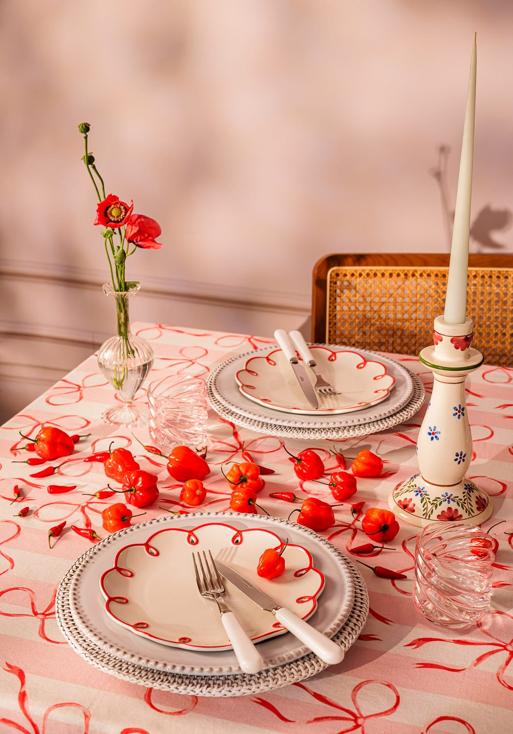 Kensington Bow Pink Cotton Tablecloth with Ric Rac | Casa by Josephine Jenno