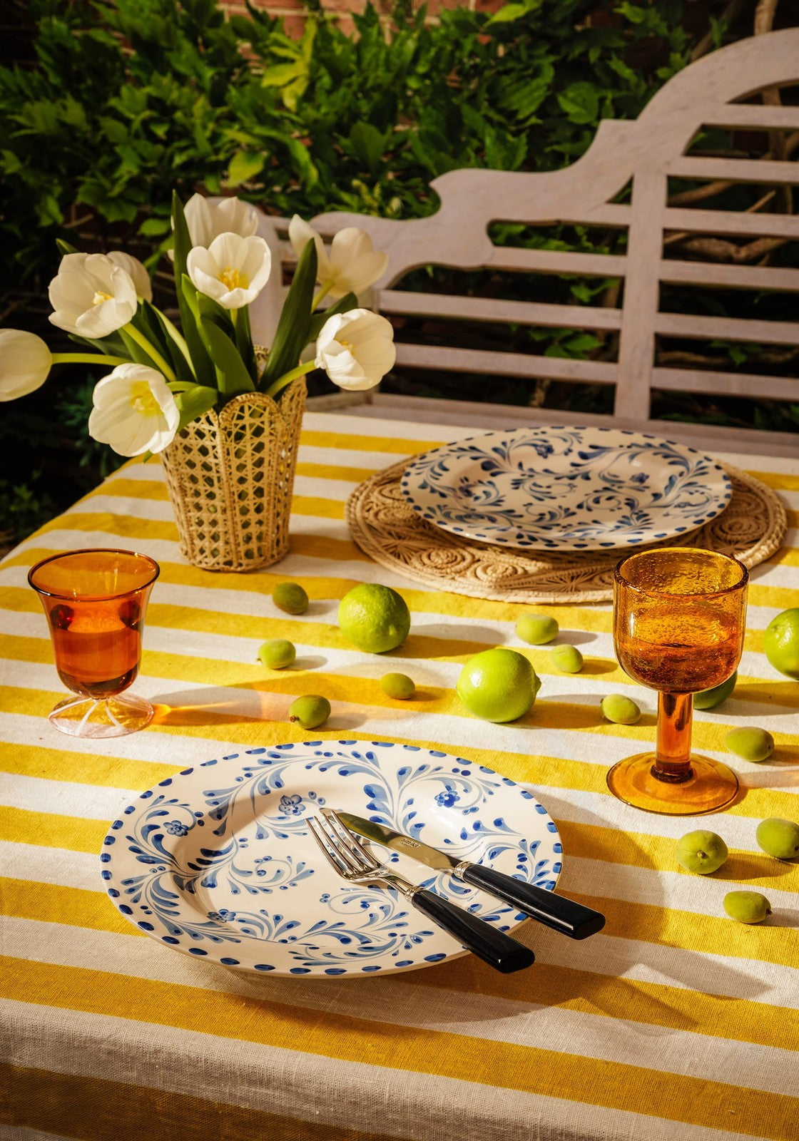 Casa by Josephine Jenno Lucinda Yellow Stripe Linen Tablecloth