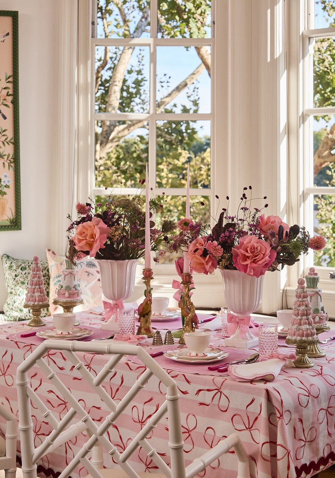 Kensington Bow Pink Cotton Tablecloth with Ric Rac | Casa by Josephine Jenno