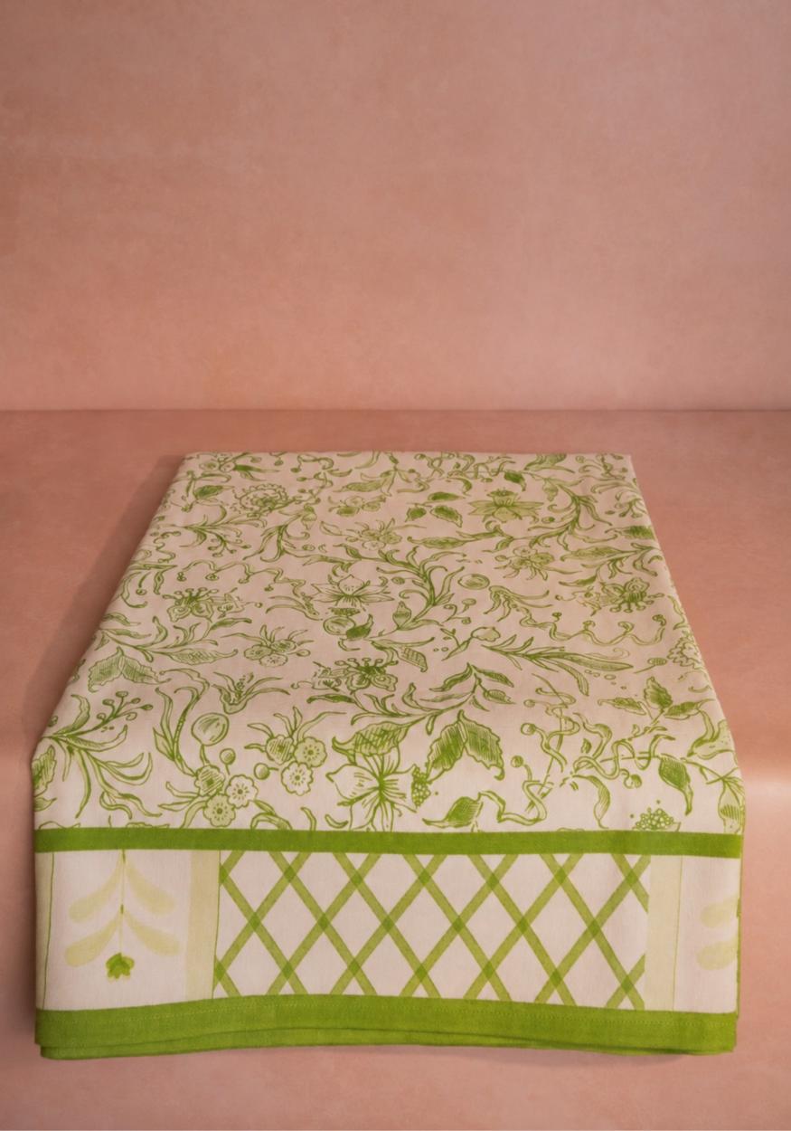 Casa by Josephine Jenno Pretty Meadow Green Floral Cotton Tablecloth