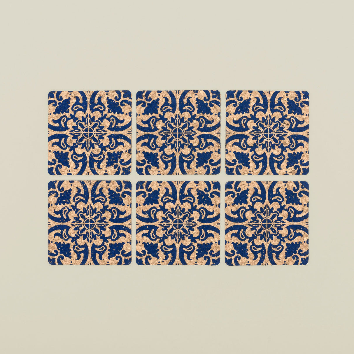 Portuguese Treasures Tile Design Square Cork Coasters | Set of 6