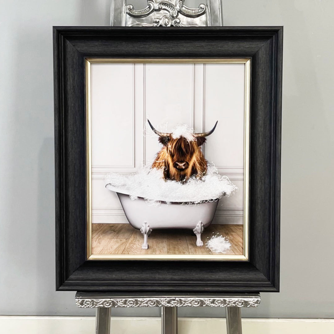 Pagazzi Highland Cow in Tub 50x40 Framed Wall Art