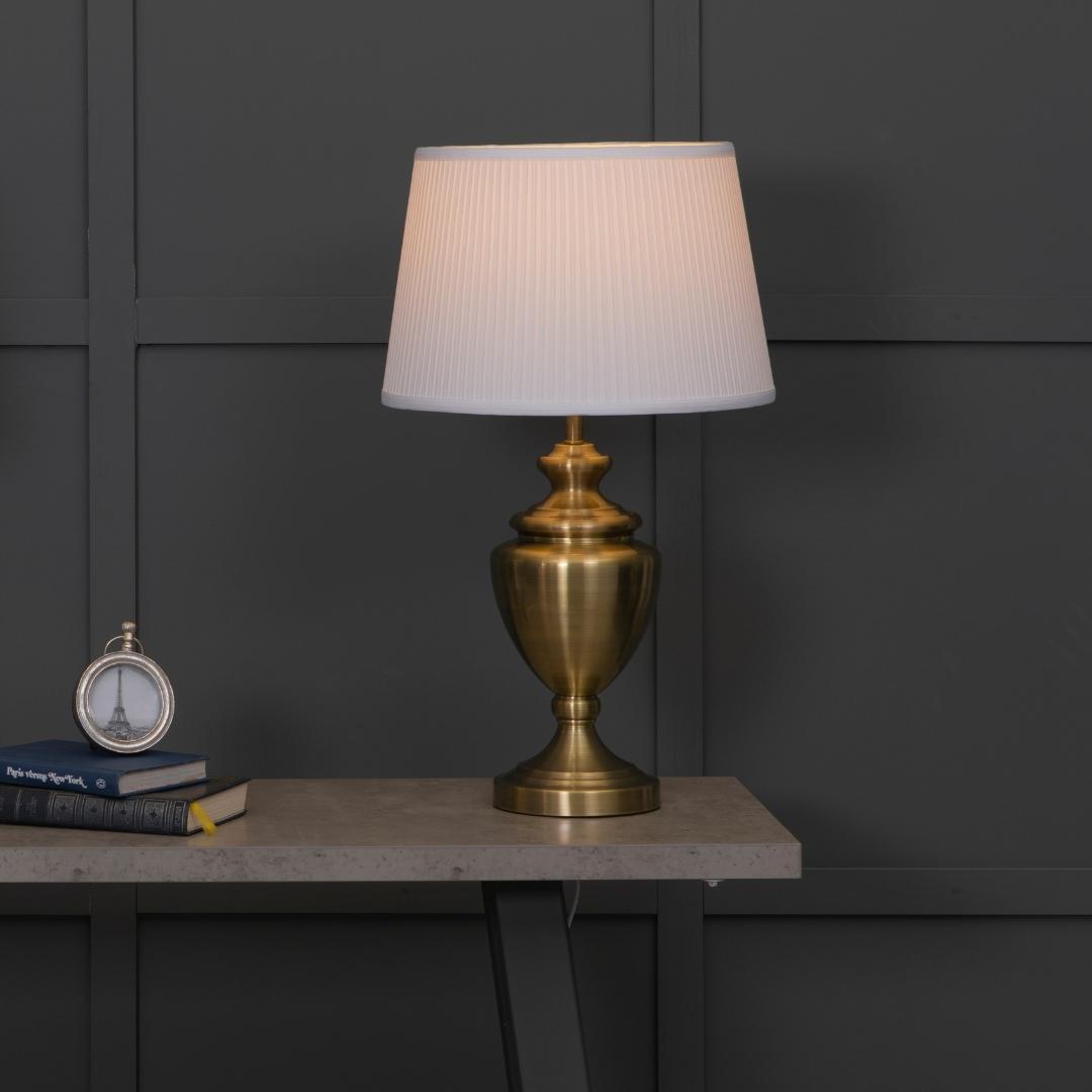 Pagazzi Giona Antique Brass Table Lamp with Ivory Shade